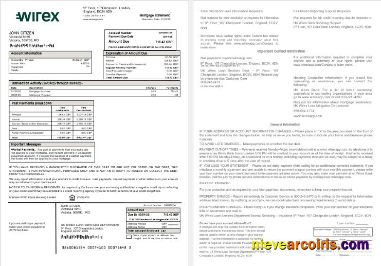 UK Wirex mortgage statement
